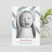 ホリデーパイン葉ズアンドベリー数々のフォト誕生 案内状 (スタンド正面)