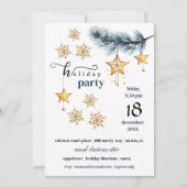 ホリデーパイン金ゴールドスノーフレークスアンドスターズパーティー 招待状 (正面)