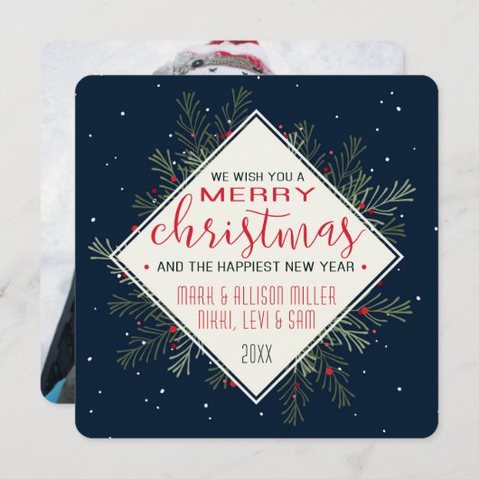 ホリデーパイン&ミッドナイトスノー |フォトカード 招待状 (正面/裏面)