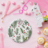 ホリデーパイン&レッドベリーズウッドランドデザイン ペーパープレート (パーティー)