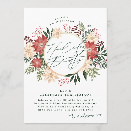 ホリデーパエレガントーティアンポインセチアリーススプレンドール 招待状 (正面)