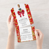 ホリデーパエレガントーティグリッツglam金ゴールドレッドグリッター オールインワン招待状 (貼ってはがせる)