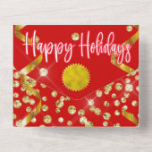 ホリデーパエレガントーティグリッツglam金ゴールドレッドグリッター オールインワン招待状 (裏面)