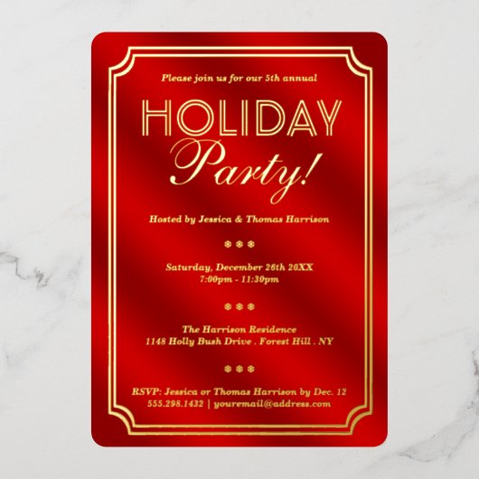 ホリデーパエレガントーティフェスティバルクリスマス実在 箔招待状 (正面)