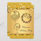 ホリデーパエレガントーティ金ゴールドイエロークリスマス 招待状 (正面/裏面)