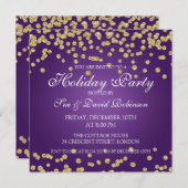 ホリデーパエレガントーティ金ゴールドグリッター紙吹雪パープル 招待状 (正面/裏面)