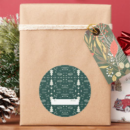 ホリデーパターンステッカー – 緑 – 6のセット ラウンドシール