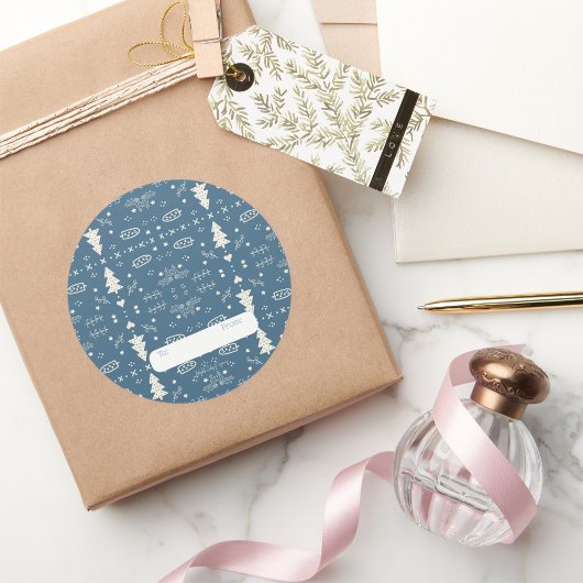 ホリデーパターンステッカー – 青 – 6のセット ラウンドシール