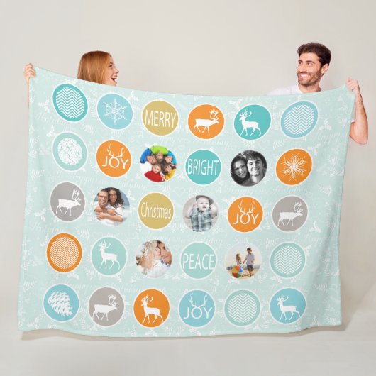 ホリデーパター素朴ンクリスマスファミリーの写真 フリースブランケット (インサイチュ)