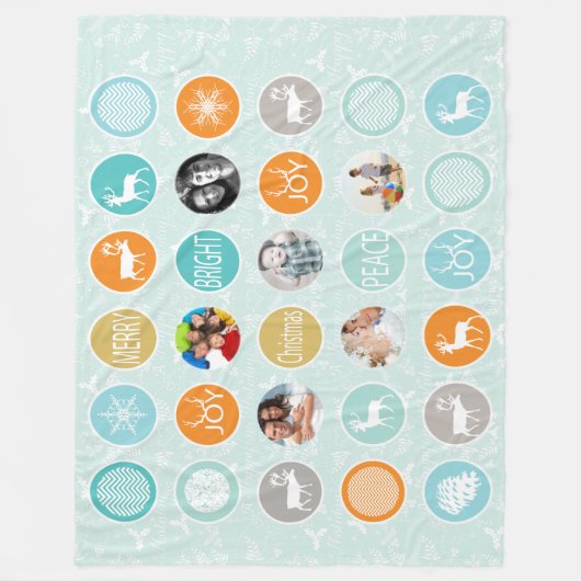 ホリデーパター素朴ンクリスマスファミリーの写真 フリースブランケット (正面)