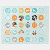 ホリデーパター素朴ンクリスマスファミリーの写真 フリースブランケット (正面(横))