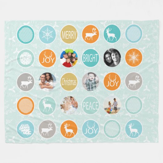 ホリデーパター素朴ンクリスマスファミリーの写真 フリースブランケット (正面(横))