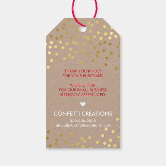 ホリデーパッケージラベル金ゴールドスポットレッドストライプクラフト ギフトタグ (裏面)