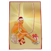ホリデーパッケージレトロピンナップガールクリスマス ミディアムペーパーバッグ (裏面)