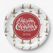 ホリデーパーソナライズされたウィンターディアパターン ペーパープレート (正面)