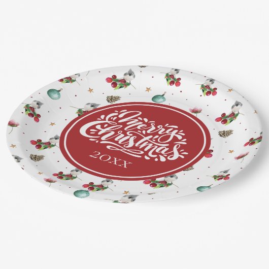 ホリデーパーソナライズされたウィンターバードパターン ペーパープレート (アングル)