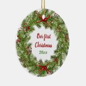 ホリデーパーソナライズされたリースクリスマスセラミックオルナ セラミックオーナメント (右)