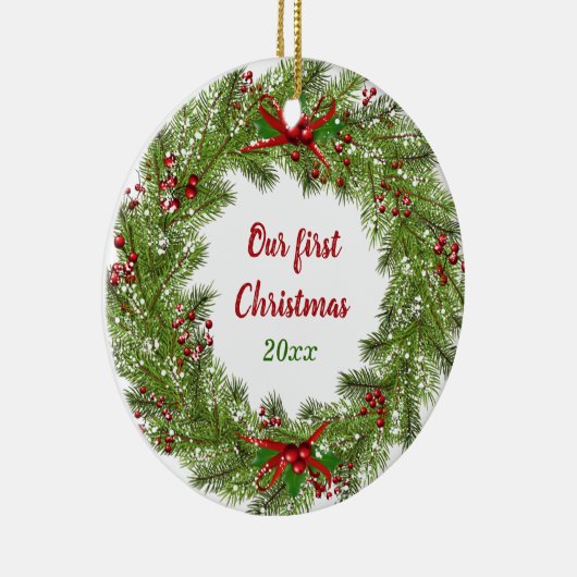 ホリデーパーソナライズされたリースクリスマスセラミックオルナ セラミックオーナメント (右)