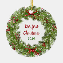 ホリデーパーソナライズされたリースクリスマス セラミックオーナメント