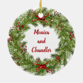 ホリデーパーソナライズされたリースクリスマス セラミックオーナメント (裏面)