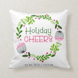 ホリデーパーソナライズされた応援リースピンク&グリーン クッション