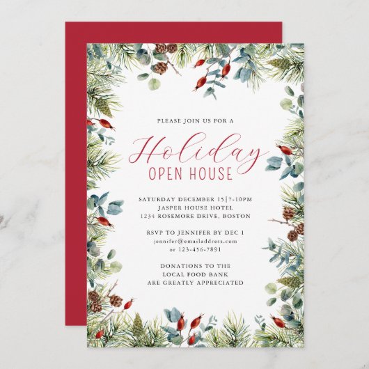 ホリデーパーティウィンターボタニカルクリスマスパーティー 招待状 (正面/裏面)