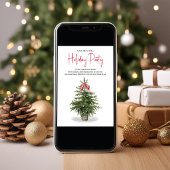 ホリデーパーティウォーターカラークリスマスツリーパーティー 招待状