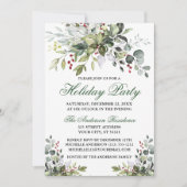 ホリデーパーティウォーターカラーグリーナリーベリー 招待状 (正面)