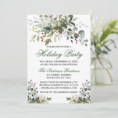 ホリデーパーティウォーターカラーグリーナリーベリー 招待状 (スタンド正面)