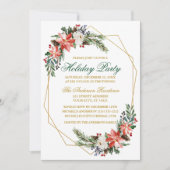 ホリデーパーティウォーターカラーポインセチア金ゴールドグリーン 招待状 (正面)