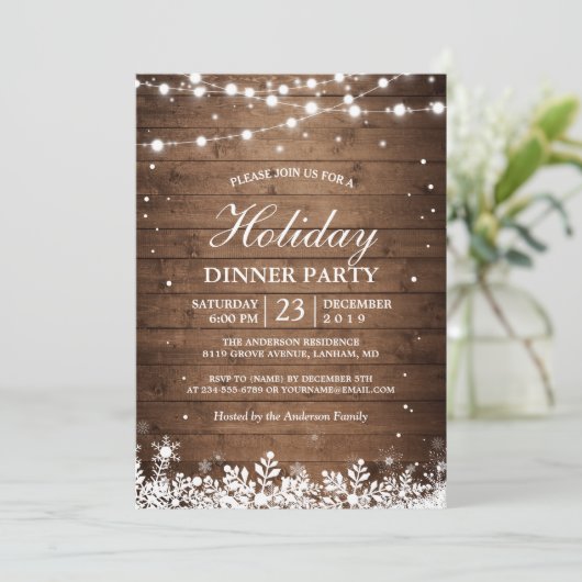 ホリデーパーティウ素朴ィードストリングライツライトスノーフレーク 招待状 (スタンド正面)