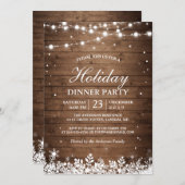 ホリデーパーティウ素朴ィードストリングライツライトスノーフレーク 招待状 (正面/裏面)