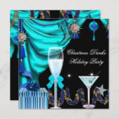 ホリデーパーティクエレガントリスマスブルーホワイトドリンク 招待状 (正面/裏面)