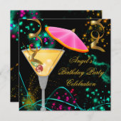 ホリデーパーティクカラフルカクテル 招待状 (正面/裏面)