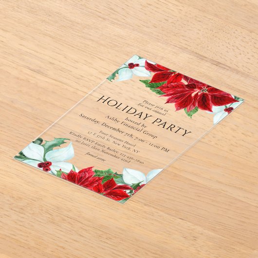 ホリデーパーティクモダンリ企業のスマスパーティー アクリル招待状 (レイダウン)