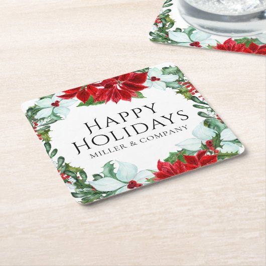 ホリデーパーティクモダンリ企業のスマス スクエアペーパーコースター (アングル)