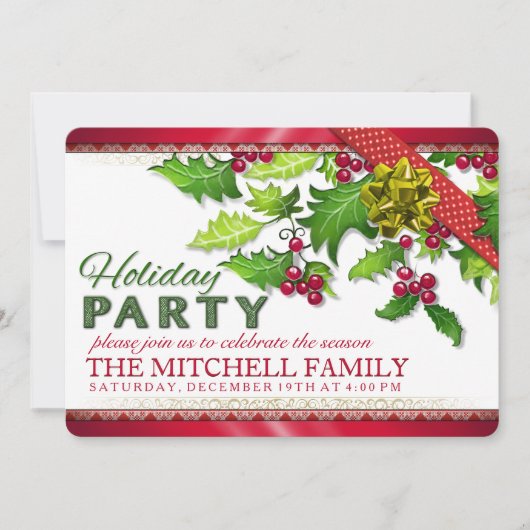 ホリデーパーティクリスマスアイビー祝招待状 招待状 (正面)