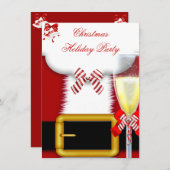 ホリデーパーティクリスマスサンタスーツシャンパン 招待状 (正面/裏面)