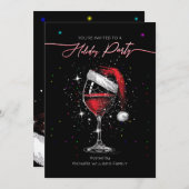 ホリデーパーティクリスマスサンタハットワイングラス灯 招待状 (正面/裏面)