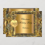 ホリデーパーティクリスマス金ゴールドボールデコレーション2 招待状 (正面/裏面)