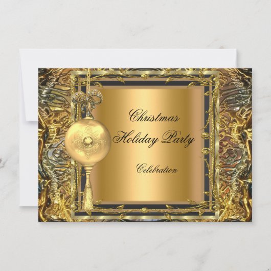 ホリデーパーティクリスマス金ゴールドボールデコレーション2 招待状 (正面)