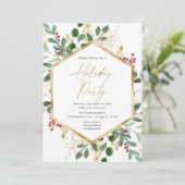 ホリデーパーティグリーン金ゴールドレッドホリエレガントーズ 招待状 (スタンド正面)