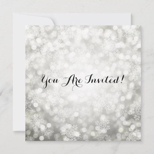 ホリデーパーティシルバースノーきらめくフレークライト 招待状 (裏面)
