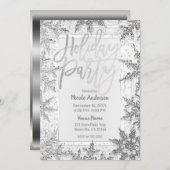ホリデーパーティシルバースノーフレークモダンスクリプト 招待状 (正面/裏面)