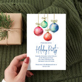ホリデーパーティシンプルー水カラーオーナメント 招待状