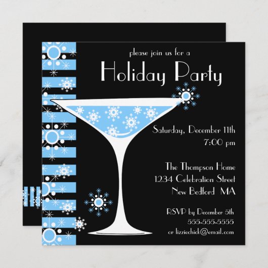 ホリデーパーティスノーフレークカクテル招待状 招待状 (正面/裏面)