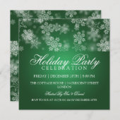 ホリデーパーティスノーフレークグリーン 招待状 (正面/裏面)