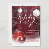 ホリデーパーティスノーフレークレッドシルバーオーナメント 招待状 (正面)