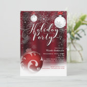 ホリデーパーティスノーフレークレッドシルバーオーナメント 招待状 (スタンド正面)