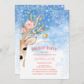 ホリデーパーティディアホリーバラスノーフローラブルー 招待状 (正面/裏面)
